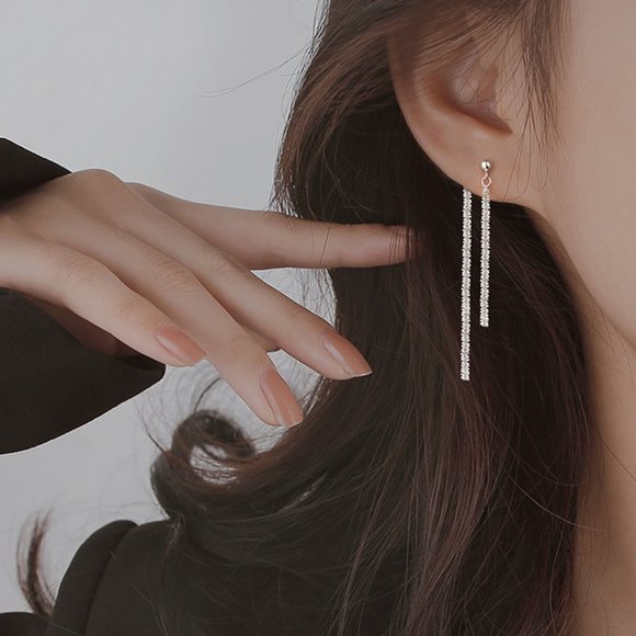 #NEW 925 Sterling Silver Shiny Chain Drop Earrings A - Picture 2 of 6